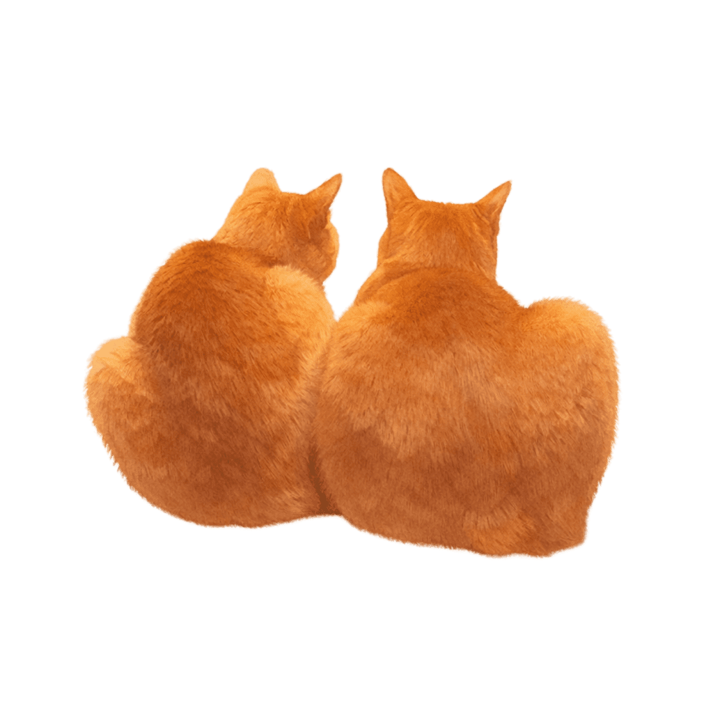 Illustrated logo icon of two orange cats sitting closely together viewed from behind on a transparent background, symbolizing warmth, companionship, and remembrance.