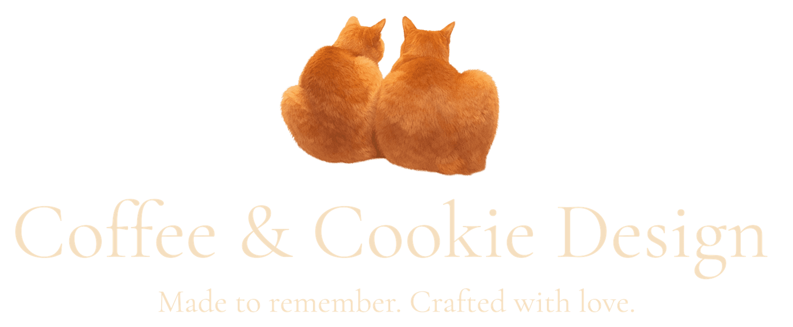 Coffee & Cookie brand logo featuring two orange cats sitting side by side from behind with the text “Coffee & Cookie Design” on a transparent background.