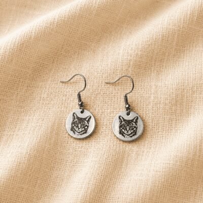 Personalized Cat Portrait Engraved Earrings
